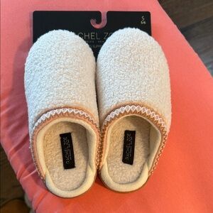 Rachel Zoe Cream Sherpa Slip-On Slippers with Tan Trim